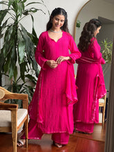 Verona Pink Mirror Work Chikankari Kurta Set (Set of 3)